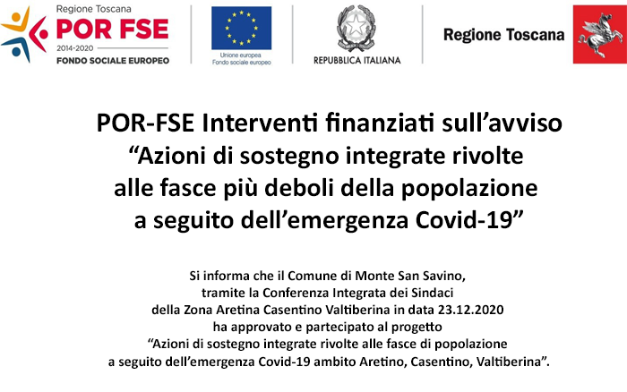 POR-FSE - Azioni di sostegno integrate rivolte alle fasce più deboli della popolazione a seguito dell’emergenza Covid-19 - Comune di Monte San Savino